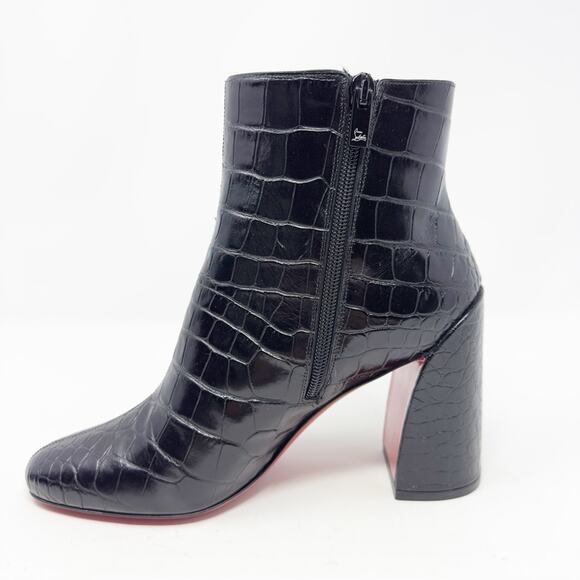 Christian Louboutin Turela Black Croc Embossed Leather Ankle Boots Size 38 - Picture 6 of 10